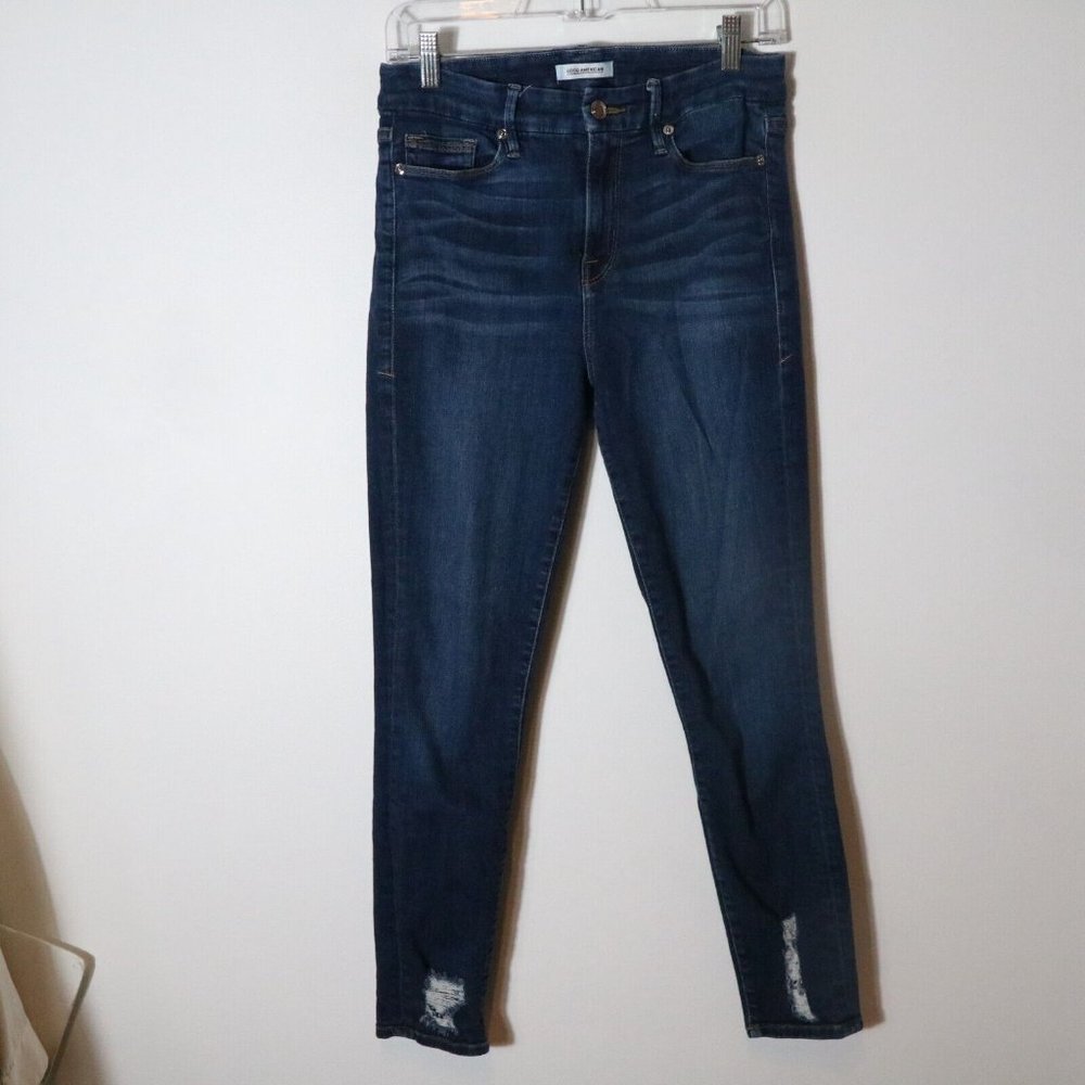 Good American Good Legs Skinny Jeans 8 29 Distressed High Rise Dark Wash Ankle